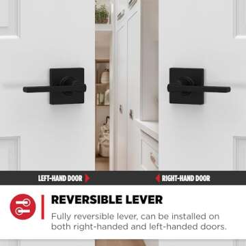 Kwikset Casey Dummy Door Handle, Single Sided Lever for Closets, French Double Doors, and Pantry, Matte Black Non-Turning Reversible Interior Push/Pull Lever, with Microban Protection (1 count)
