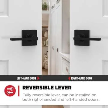 Kwikset Casey Dummy Door Handle, Single Sided Lever for Closets, French Double Doors, and Pantry, Matte Black Non-Turning Reversible Interior Push/Pull Lever, with Microban Protection (1 count)