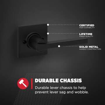 Kwikset Casey Dummy Door Handle, Single Sided Lever for Closets, French Double Doors, and Pantry, Matte Black Non-Turning Reversible Interior Push/Pull Lever, with Microban Protection (1 count)