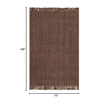 nuLOOM 6x9 Daniela Jute Tassel Hand Woven Area Rug, Chocolate, Solid Chunky Farmhouse Design, Natural Fiber, For Bedroom, Dining Room, Living Room, Hallway, Office, Entryway