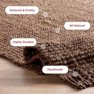 nuLOOM 6x9 Daniela Jute Tassel Hand Woven Area Rug, Chocolate, Solid Chunky Farmhouse Design, Natural Fiber, For Bedroom, Dining Room, Living Room, Hallway, Office, Entryway