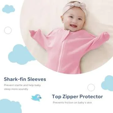 ZIGJOY Shark-Fin Transition Swaddle - 1.0 Tog Baby Sleep Sack Soft Cotton Transitional Swaddle Baby Wearable Blanket with 2-Way Zipper for All Seasons, Pink&Flower, 3-6 Months