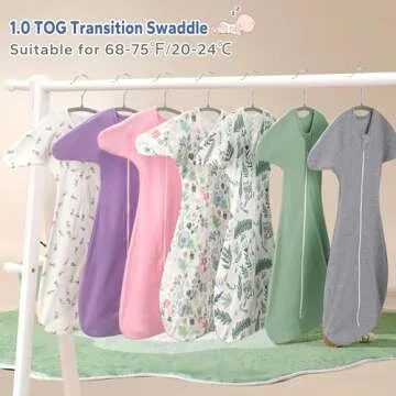 ZIGJOY Shark-Fin Transition Swaddle - 1.0 Tog Baby Sleep Sack Soft Cotton Transitional Swaddle Baby Wearable Blanket with 2-Way Zipper for All Seasons, Pink&Flower, 3-6 Months