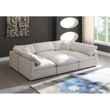 Meridian Furniture 602Cream-Sec6C Plush Collection Contemporary Down Filled Comfort Overstuffed Velv...