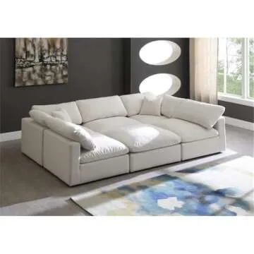Meridian Furniture 602Cream-Sec6C Plush Collection Contemporary Down Filled Comfort Overstuffed Velv...