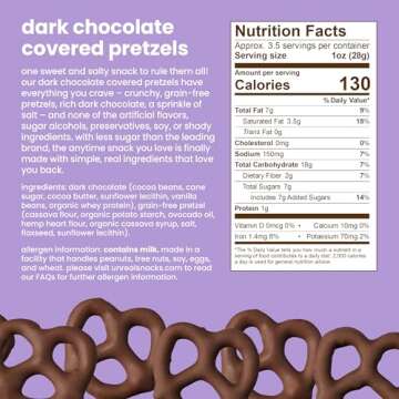 UNREAL Dark Chocolate Covered Pretzels, 7g Sugar, Chocolate Candy Treat Bag, Gluten Free, Fair Trade, Non-GMO, Value Size, 3.5oz (Pack of 3)