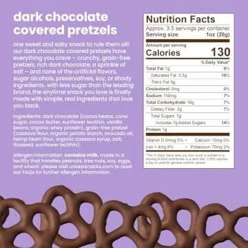 UNREAL Dark Chocolate Covered Pretzels, 7g Sugar, Chocolate Candy Treat Bag, Gluten Free, Fair Trade, Non-GMO, Value Size, 3.5oz (Pack of 3)