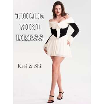 Kaei&Shi Date Night Dresses for Women, Cute Tulle Bell Flare, Homecoming Birthday Dinner, Sexy Off Shoulder Mini Long Sleeve