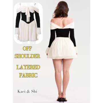 Kaei&Shi Date Night Dresses for Women, Cute Tulle Bell Flare, Homecoming Birthday Dinner, Sexy Off Shoulder Mini Long Sleeve