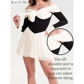 Kaei&Shi Date Night Dresses for Women, Cute Tulle Bell Flare, Homecoming Birthday Dinner, Sexy Off Shoulder Mini Long Sleeve