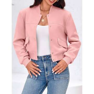 Tankaneo Womens Cropped Bomber Jackets Casual Button Down Long Sleeve Stand Collar Varsity Shacket C...