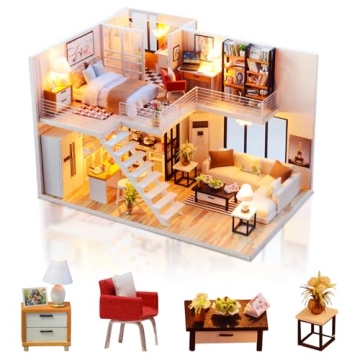 DIY Miniature Dollhouse Kit, Tiny House Model Kit with Music Box & LED Light & Dust Proof Cover, 3D ...