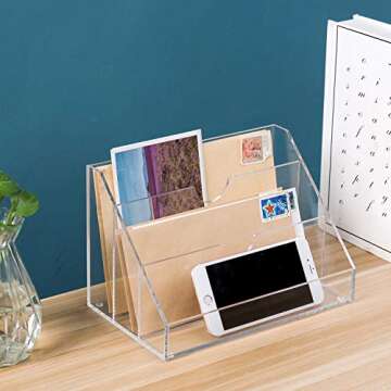 MyGift 3-Slot Clear Acrylic Tabletop Mail Sorter and Desktop Letter Organizer for Classroom, Office, Home