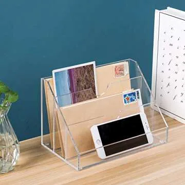 MyGift 3-Slot Clear Acrylic Tabletop Mail Sorter and Desktop Letter Organizer for Classroom, Office, Home