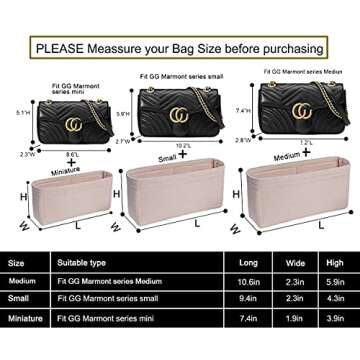 LEXSION Felt Insert Purse Organizer with Zipper,Mini Handbag Tote Shaper Insert for GG Marmont Matel...