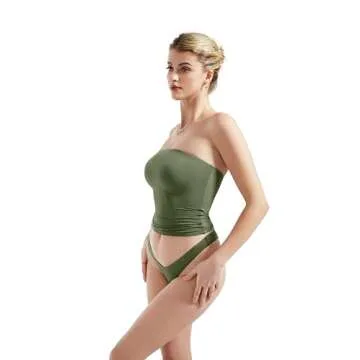 SUUKSESS Women Sexy Tube Top Summer Y2K Going Out Tops Casual Sleeveless Double Lined Basic Tank Top (Army Green, S)
