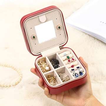 TRODANCE Jewelry Travel Case with Mirror,Small Travel Jewelry Organizer, Portable Jewelry Box Travel...