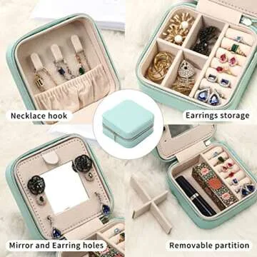 TRODANCE Jewelry Travel Case with Mirror,Small Travel Jewelry Organizer, Portable Jewelry Box Travel Mini Storage Organizer Portable Display Storage Box For Rings Earrings Necklaces (Red)