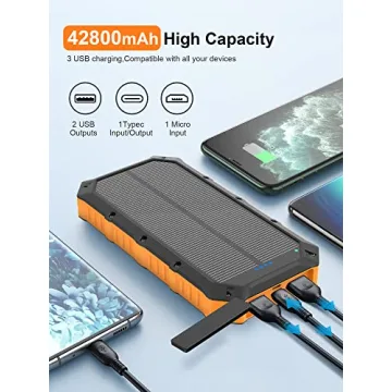 42800mAh Solar Power Bank Fast Charging 4 USB Ports LED Flashlight