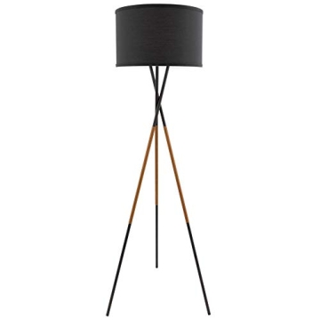 Kira Home Sadie 61" Mid Century Modern Tripod LED Floor Lamp + 9W Bulb, Leather Accent Legs, Black D...