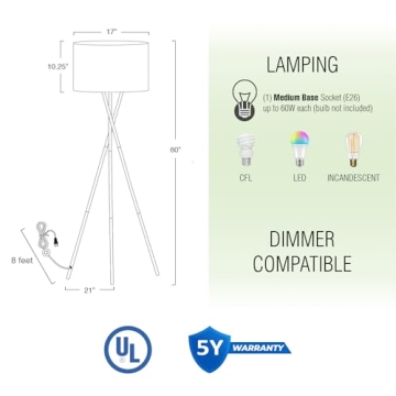 Kira Home Sadie Tripod LED Floor Lamp with Bulb