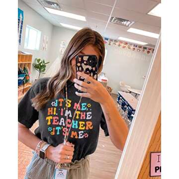 It's Me Hi I'm The Teacher Shirts Women Funny Teacher Life Tshirt Casual Teachers Appreciation Gift Tee Tops Deep Gray