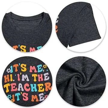 It's Me Hi I'm The Teacher Shirts Women Funny Teacher Life Tshirt Casual Teachers Appreciation Gift Tee Tops Deep Gray