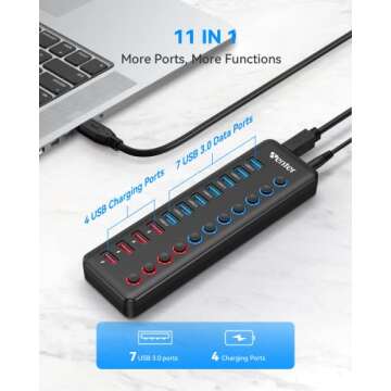 Wenter 11-Port Powered USB 3.0 Hub with Fast Data Transfer and Charging