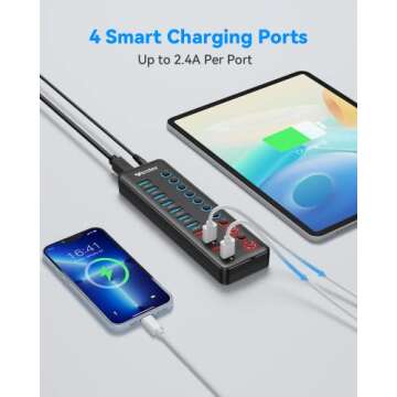 Wenter 11-Port USB Hub with Smart Charging & Switches