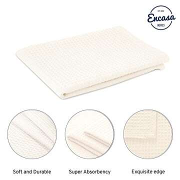 Encasa XO Kitchen Dish Towels Set | Solid Off White | Waffle Weave and Flat Hand Tea Towel | 28"x18" | Quick Drying Reusable Cotton Washcloths | Multipurpose Lightweight Dishcloths Set of 4