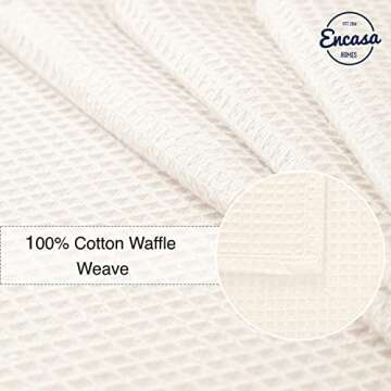 Encasa XO Kitchen Dish Towels Set | Solid Off White | Waffle Weave and Flat Hand Tea Towel | 28"x18" | Quick Drying Reusable Cotton Washcloths | Multipurpose Lightweight Dishcloths Set of 4