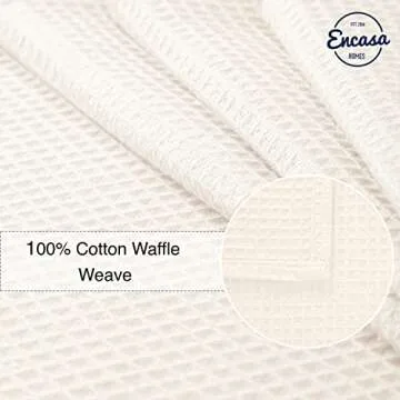 Encasa XO Kitchen Dish Towels Set | Solid Off White | Waffle Weave and Flat Hand Tea Towel | 28"x18" | Quick Drying Reusable Cotton Washcloths | Multipurpose Lightweight Dishcloths Set of 4