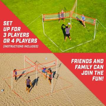 GoSports Slam X Huge 21 ft x 21 ft 4 Way Volleyball Game Set - Ultimate Backyard & Beach Game For Kids And Adults