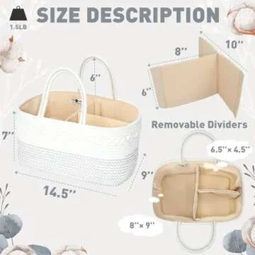 miss fong Diaper Caddy Organizer - Baby Diaper Caddy Portable Baby Diaper Organizer Baby Basket with Removable Dividers Baby Storage Basket & Car Travel Basket,Baby Shower Gifts for Newborn(Black)