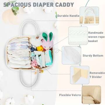 miss fong Diaper Caddy Organizer - Baby Diaper Caddy Portable Baby Diaper Organizer Baby Basket with Removable Dividers Baby Storage Basket & Car Travel Basket,Baby Shower Gifts for Newborn(Black)