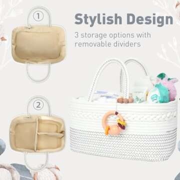 miss fong Diaper Caddy Organizer - Baby Diaper Caddy Portable Baby Diaper Organizer Baby Basket with Removable Dividers Baby Storage Basket & Car Travel Basket,Baby Shower Gifts for Newborn(Black)