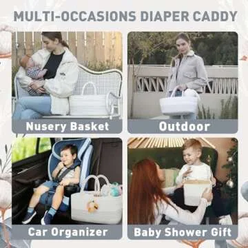 miss fong Diaper Caddy Organizer - Baby Diaper Caddy Portable Baby Diaper Organizer Baby Basket with Removable Dividers Baby Storage Basket & Car Travel Basket,Baby Shower Gifts for Newborn(Black)