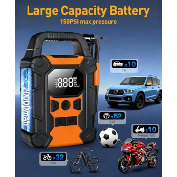 Portable Tire Inflator with LED Light and Pressure Gauge