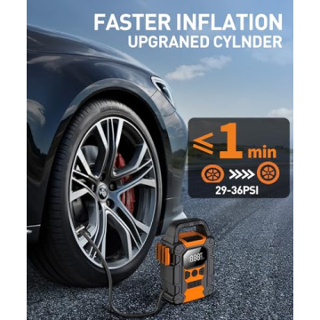 Portable Tire Inflator with LED Light and Pressure Gauge