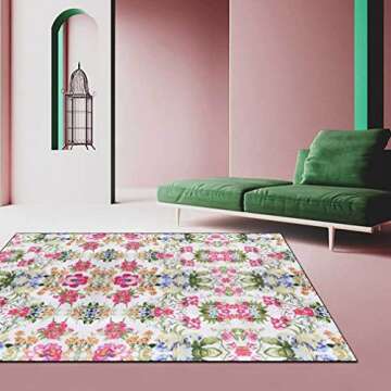 LIKETN Bohemia Vintage Area Rug Boho Floral Luxury Decor Carpet for Farmhouse Bedroom Living Room Co...