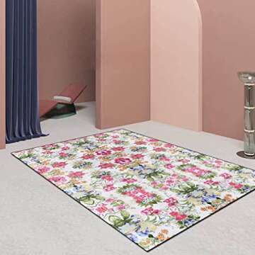 LIKETN Bohemia Vintage Area Rug Boho Floral Luxury Decor Carpet for Farmhouse Bedroom Living Room Courtyard Kitchen Runner Mat Non Slip Bathroom Rugs Indoor Outdoor Doormat 3.2' X 6.5'/Pink