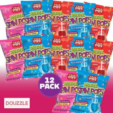 DOUzzle Hanukkah Candy Dreidels for Kids, Dreidel Spin Pops, Individually Wrapped Assorted Fruity Flavors (12 Pcs Per Pack) Hanukah Party Favors, Happy Chanuka Sweet Treat & Gifts - Kosher Parve