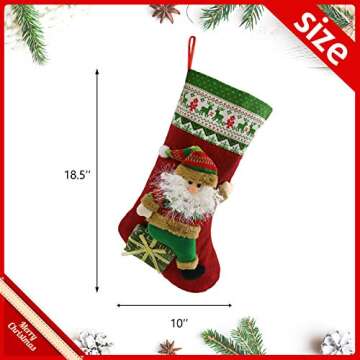 Houwsbaby Set of 4 Christmas Stockings Kit 3D Santa Snowman Bear Reindeer Flax Socks Holders Ornament Gift Bags for Family Xmas Party Supplies, Red, 18.5 inches (04)