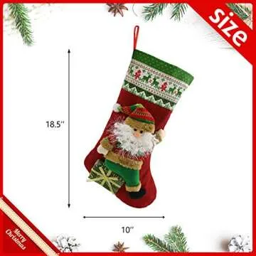 Houwsbaby Set of 4 Christmas Stockings Kit 3D Santa Snowman Bear Reindeer Flax Socks Holders Ornament Gift Bags for Family Xmas Party Supplies, Red, 18.5 inches (04)
