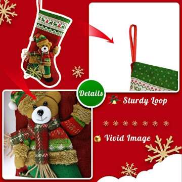 Houwsbaby Set of 4 Christmas Stockings Kit 3D Santa Snowman Bear Reindeer Flax Socks Holders Ornament Gift Bags for Family Xmas Party Supplies, Red, 18.5 inches (04)
