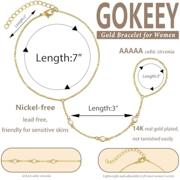 Gokeey Hand Chain Bracelet for Women | Dainty Jewelry with Zirconia