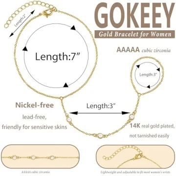 Gokeey Hand Chain Bracelet for Women | Dainty Jewelry with Zirconia