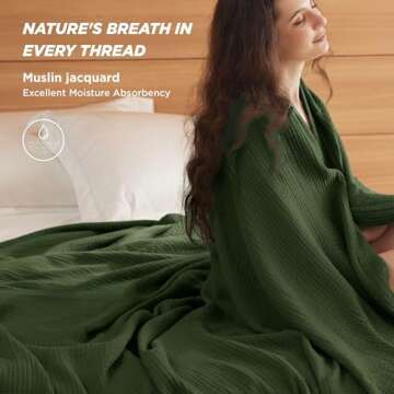 Bedsure 100% Cotton Muslin Blanket King Size for Bed - 4-Layer Breathable and Lightweight Soft Gauze Muslin Blanket for Summer, Olive Green, 108x90 Inches