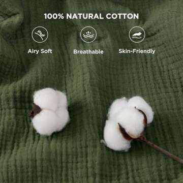 Bedsure 100% Cotton Muslin Blanket King Size for Bed - 4-Layer Breathable and Lightweight Soft Gauze Muslin Blanket for Summer, Olive Green, 108x90 Inches