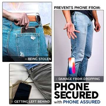 Phone Assured Retractable Phone Tether - Never Lose or Break a Phone with Our Durable Phone Leash - Anti-Theft and Anti-Drop Phone Lanyard Tether